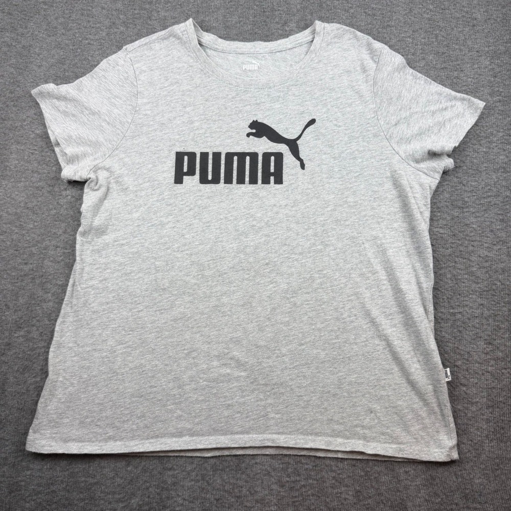 Puma T-Shirt Women's Large Gray Logo Graphic Short Sleeve Athletic Tee